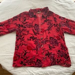 SAREET silk velvet floral pattern 3/4 sleeve blouse/M/L
